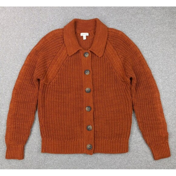Garnet Hill Maren Cardigan Size S Burnt Orange Linen Organic Cotton Chunky Knit - Picture 11 of 14